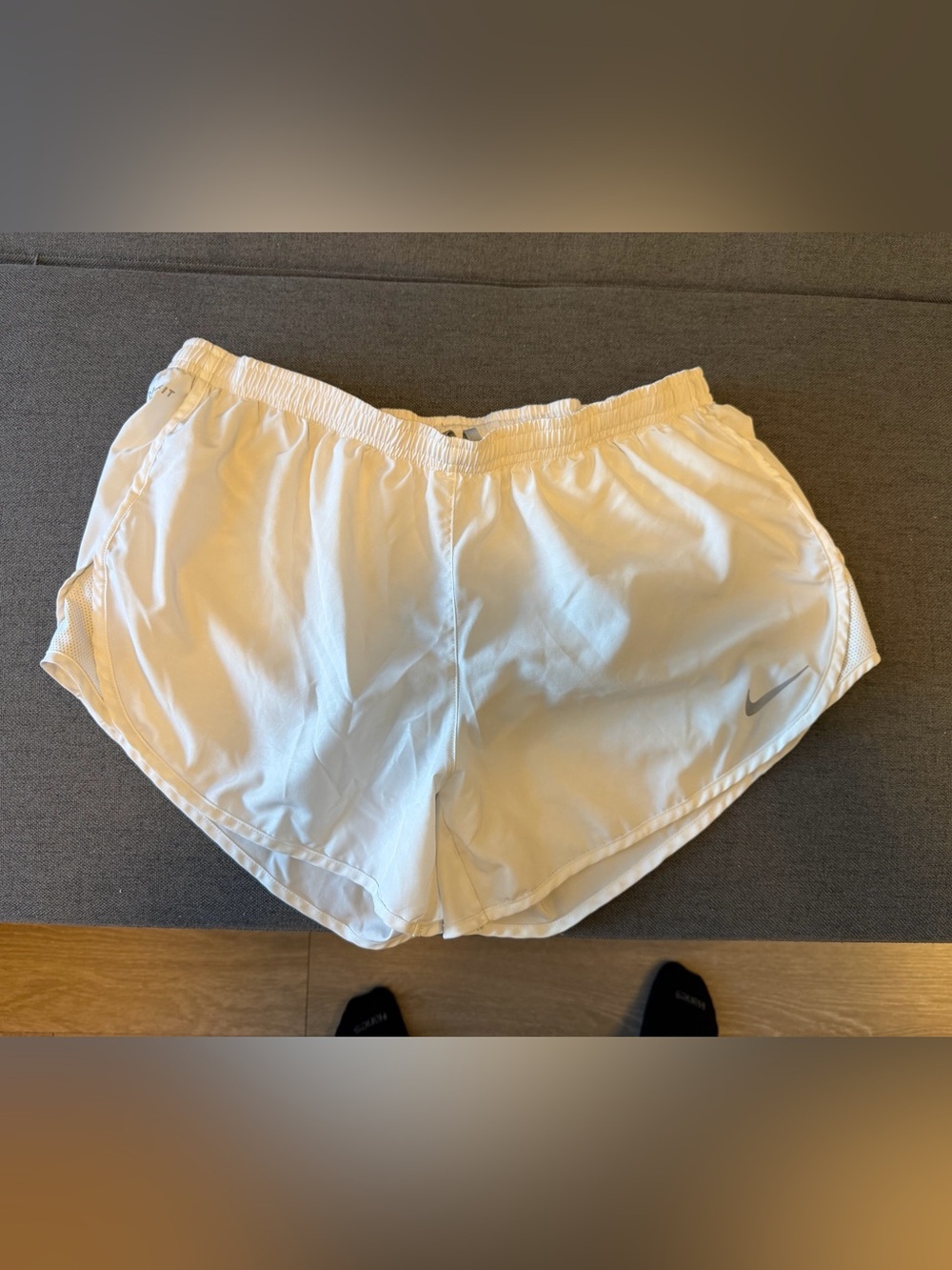 Nike White Women's Running Shorts with Silver Swoosh
